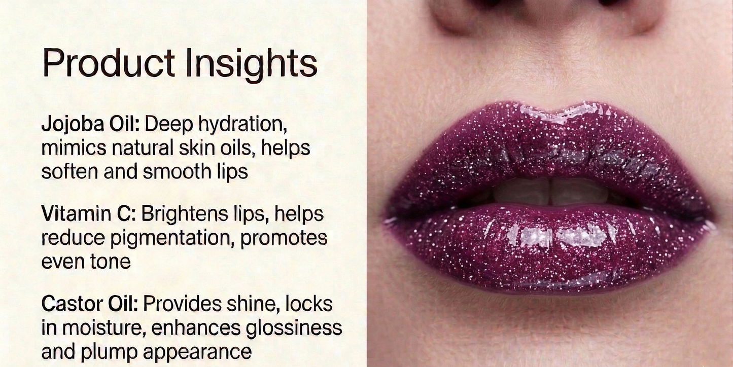 BELEY Glitter Lip Oil – Plum Purple Iridescent Shimmer