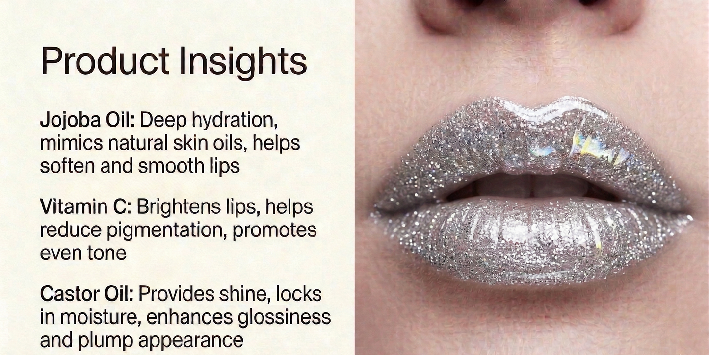 BELEY Glitter Lip Oil – Silver Iridescent Shimmer